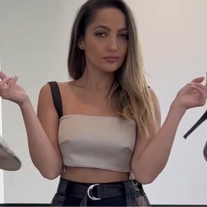 NWT. Zara Boggers Favorite Champagne 100% Viscose Satin Effect Short Top. Size S